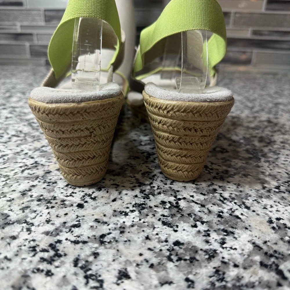 Charleston Shoe Company Cooper Espadrille Wedge Sandals With Green and Linen